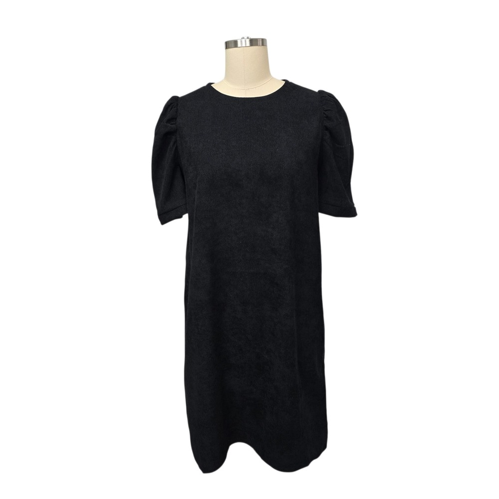 Molly Bracken Black Corduroy Puff Sleeve Casual Dress Womens Size Small